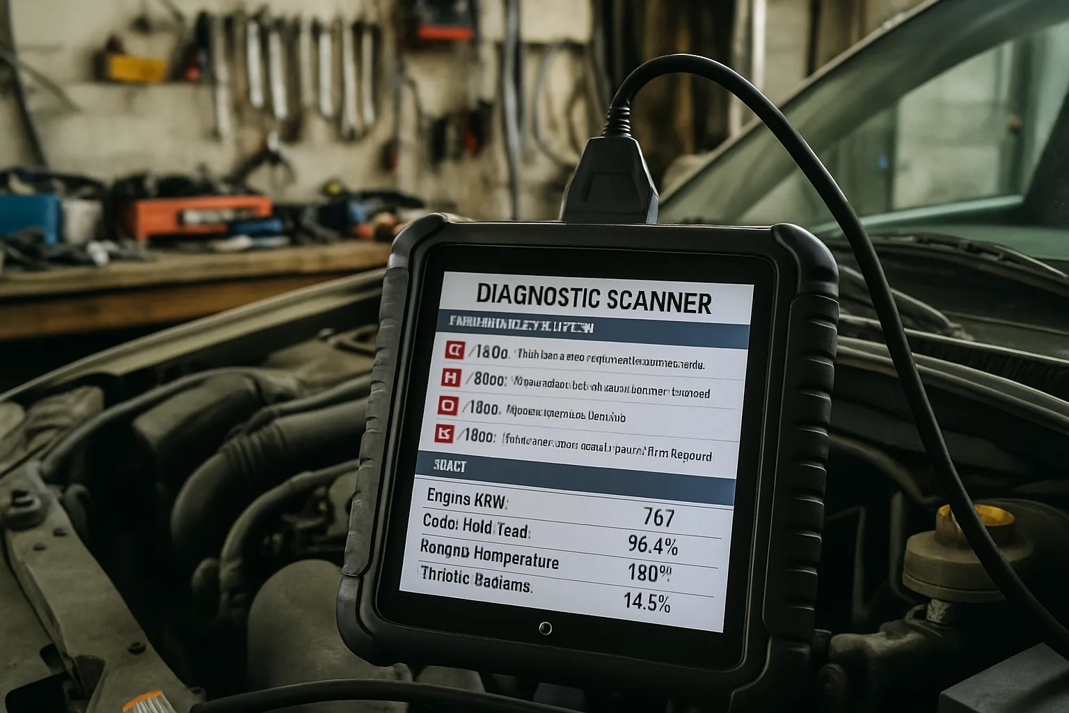 Engine diagnostic scanner connected to vehicle computer